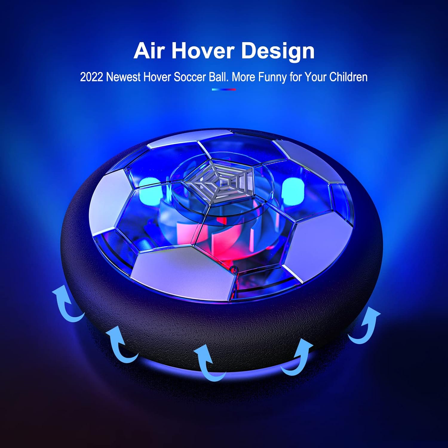 Hoperock air hover soccer ball featuring a sleek 2022 design with vibrant LED lights and innovative hover technology, offering endless fun and excitement for children during playtime